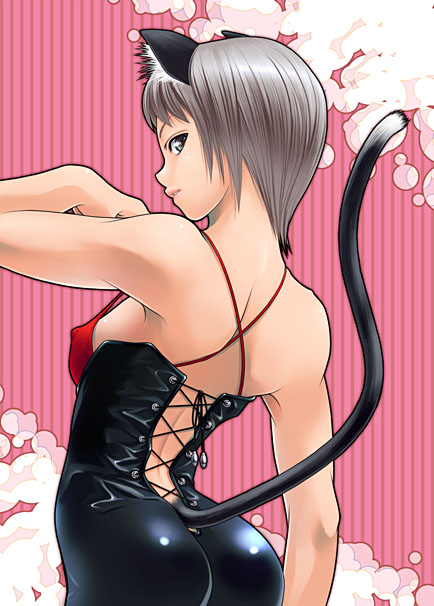 1girl, animal_ears, asaki_takayuki, ass, back, cat_ears, cat_tail, from_behind