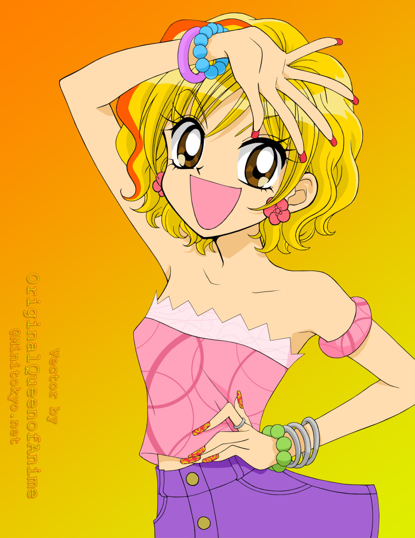 blonde_hair, bracelet, brown_eyes, earrings, fashion, fujii_mihona, gals!, highlights