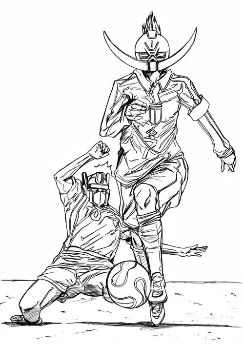 2006_fifa_world_cup, ball, gundam, monochrome, morisoban, no_humans, optimus_prime, soccer