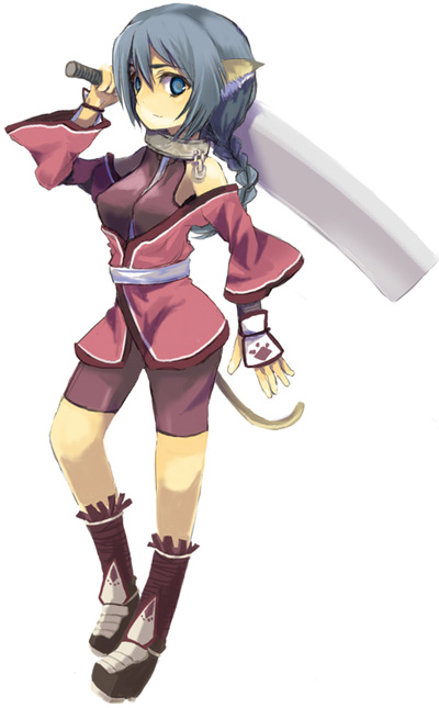 1girl, animal_ears, arm_guards, bare_shoulders, blue_eyes, blue_hair, bodysuit, boots
