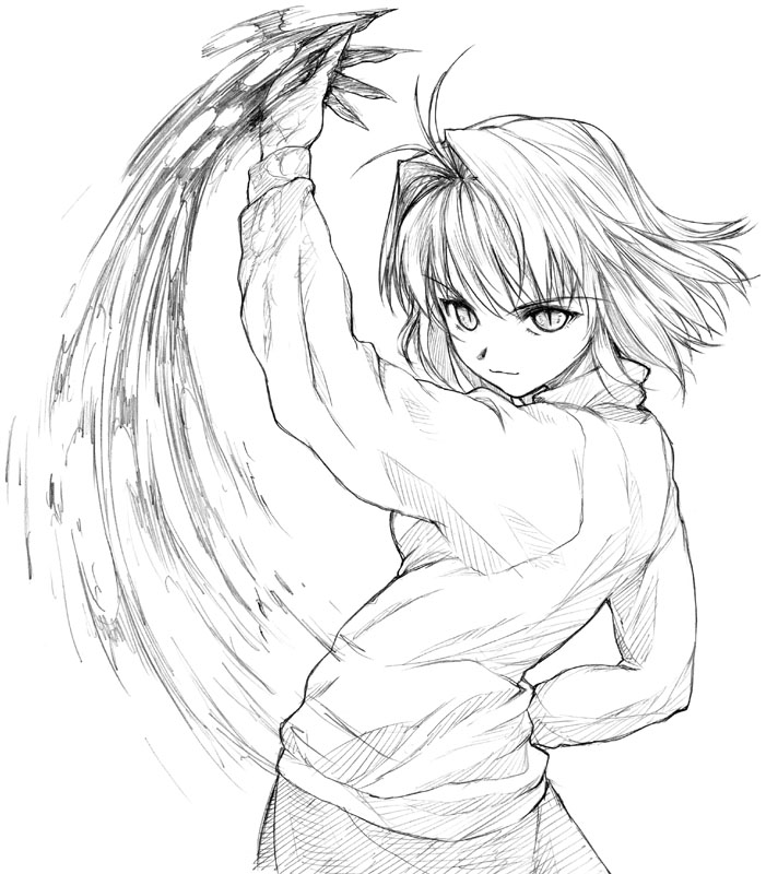 00s, ahoge, arcueid_brunestud, blood, claws, face, hands, monochrome