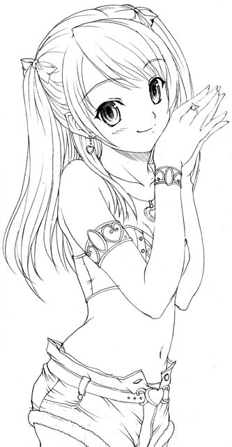 1girl, denim, denim_shorts, map_(artist), map_(blue_catty), midriff, monochrome, original, shorts, solo