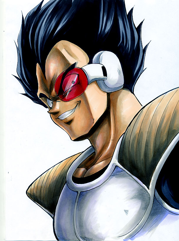 1boy, armor, black_hair, blue_eyes, dragon_ball, dragonball_z, male_focus, scouter