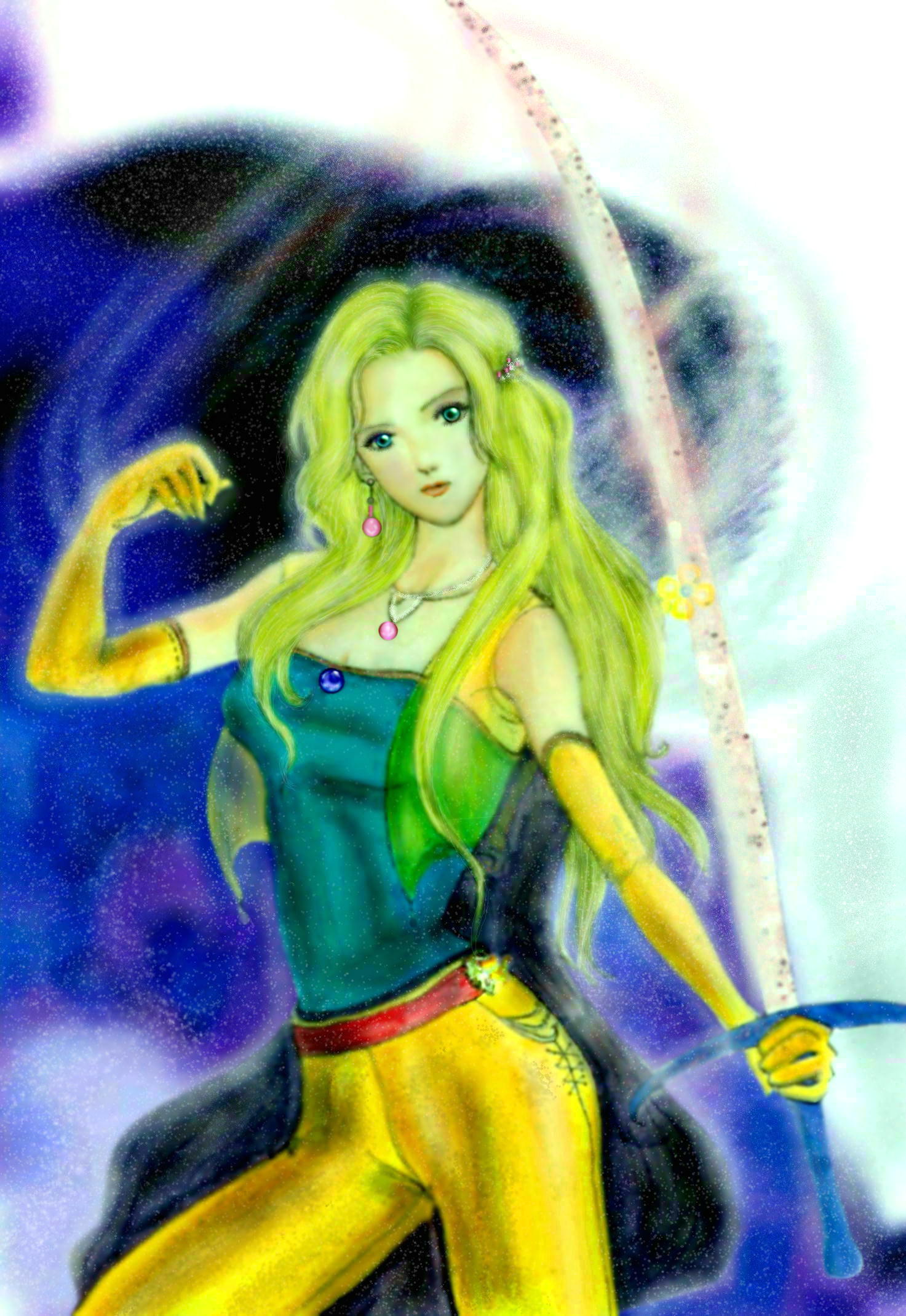 1girl, a_lake, blonde_hair, blue_eyes, celes_chere, final_fantasy, final_fantasy_vi, highres, solo