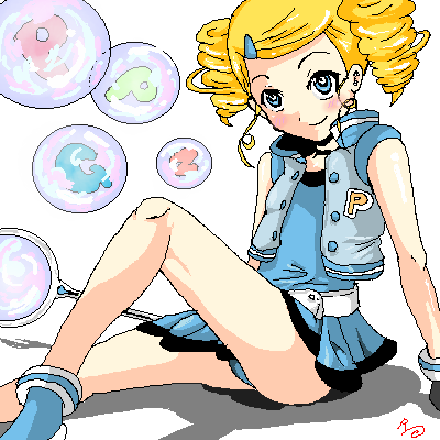 1girl, bangs, bare_legs, belt, belt_buckle, blue_dress, bubble, buckle
