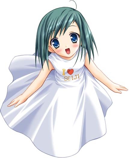 00s, amane_sou, blue_eyes, dress, green_hair, kasugano_midori, midori_no_hibi, white_dress