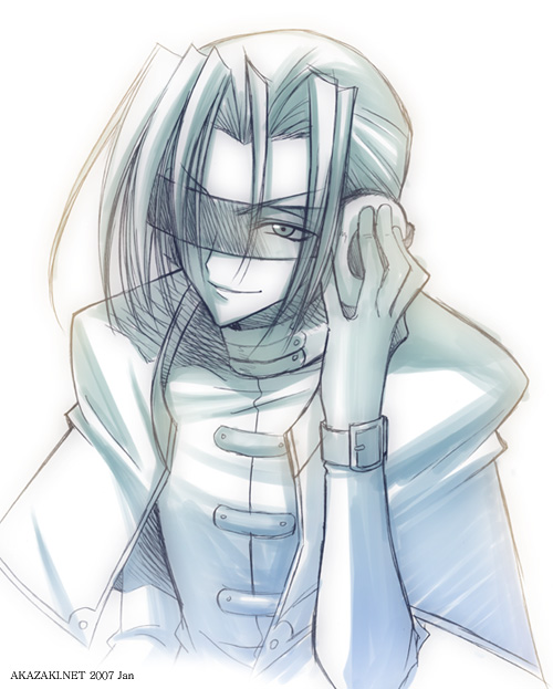 1girl, akazaki_yasuma, code_geass, green, male_focus, mao_(code_geass), monochrome, solo