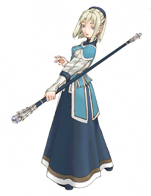 1girl, blonde_hair, blue_eyes, earrings, from_behind, gensou_suikoden, gensou_suikoden_iii, hairband