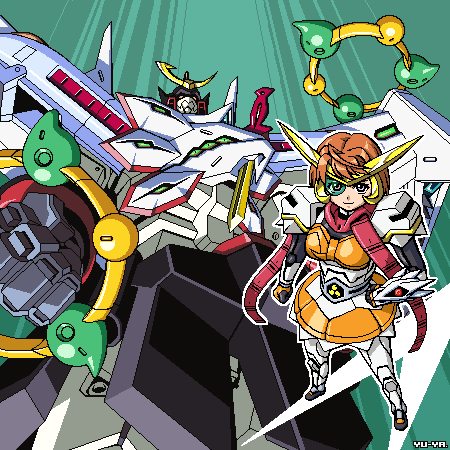 1girl, 90s, aliasing, artist_request, crossover, gaogaigar, looking_at_viewer, lowres