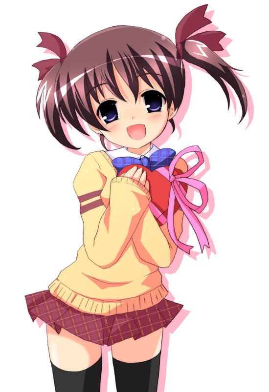 1girl, :d, black_legwear, blue_eyes, blush, bow, brown_hair, cowboy_shot