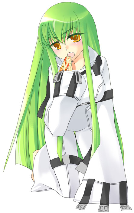 c.c., code_geass, food, green_hair, long_hair, minase_ruruu, pizza