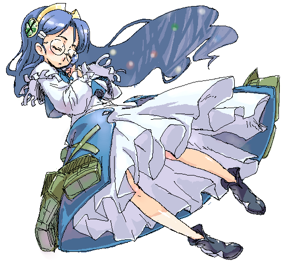 blue_hair, closed_eyes, crown, frills, glasses, long_hair, otogi-jushi_akazukin, shirayuki-hime