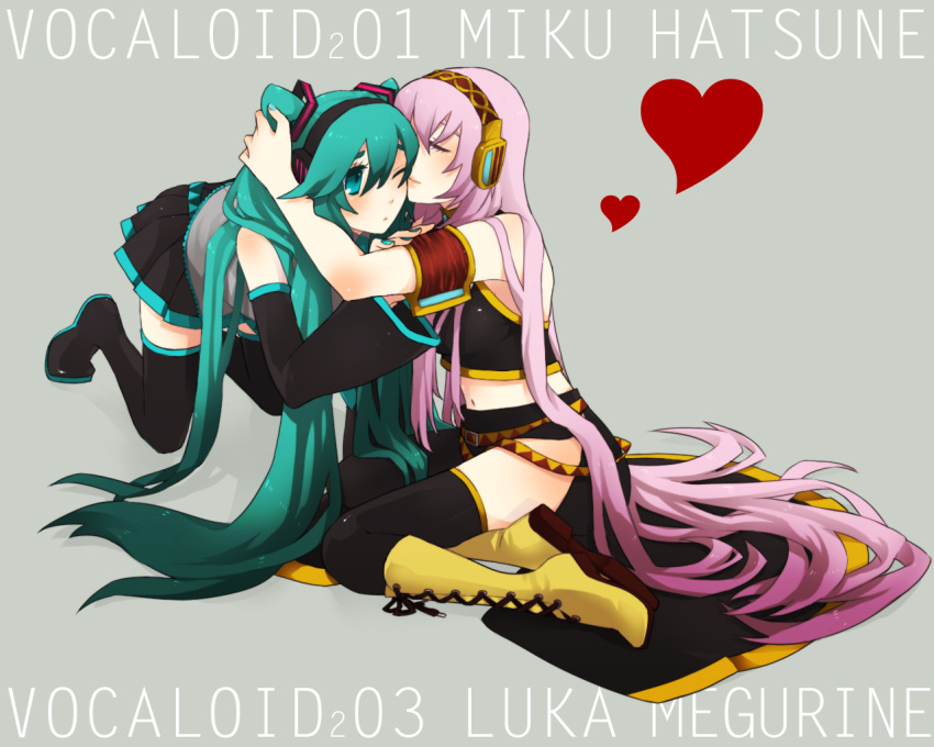aqua_hair, bad_id, hatsune_miku, inoue_(pixiv81513), inoue_mikuni, kneeling, long_hair, megurine_luka