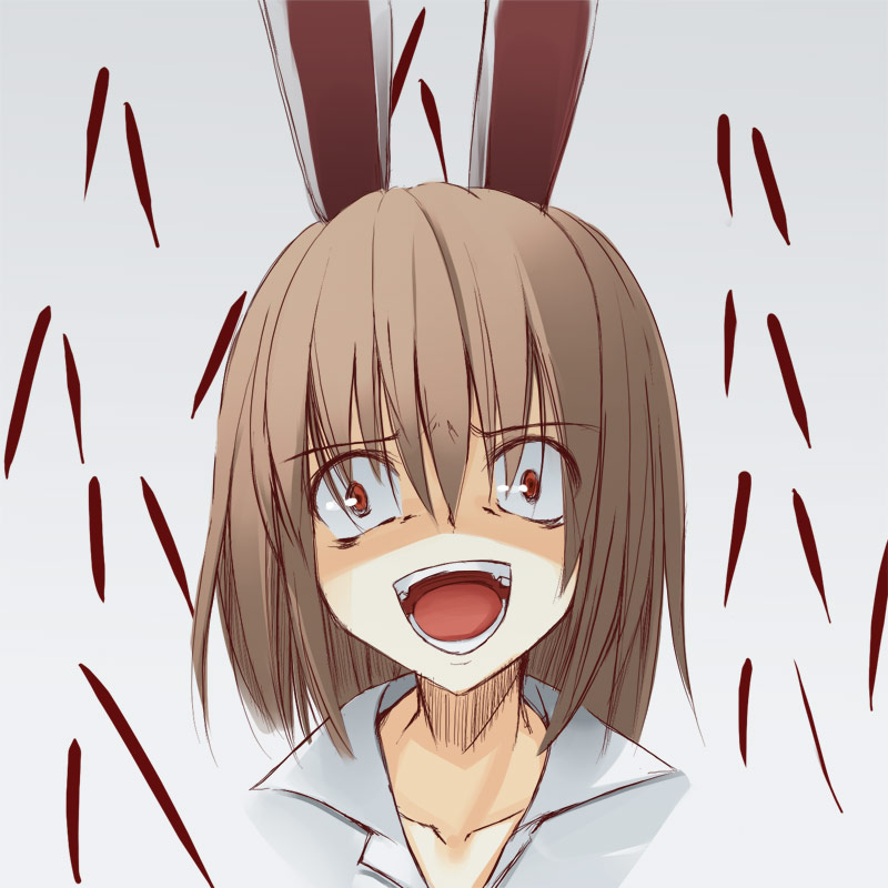 1girl, animal_ears, crazy, crazy_eyes, crossover, higurashi_no_naku_koro_ni, jirou_(chekoro), laughing