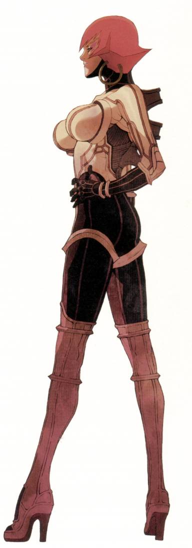 00s, 1girl, android, ass, bangs, bodysuit, boots, breasts