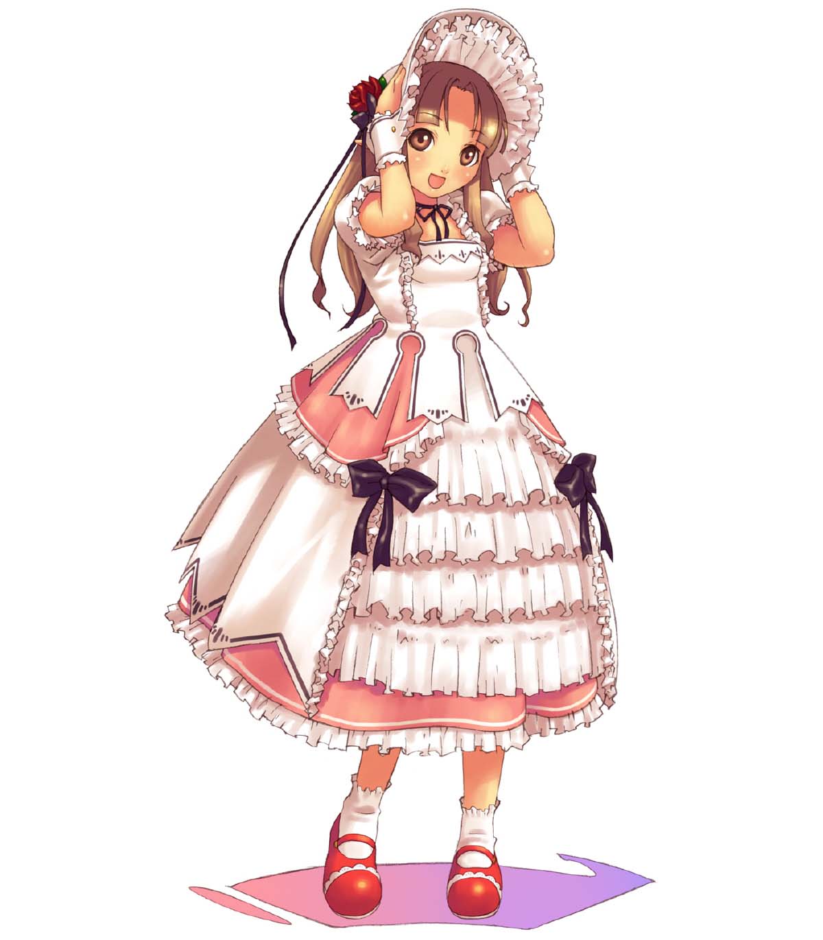 1girl, footwear, happy, highres, hirano_katsuyuki, lolita_fashion, long_hair, mine_(spectral_souls)