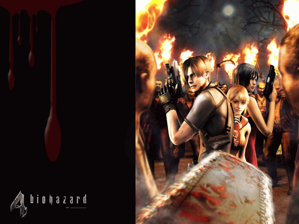 1024x768, ada_wong, ashley_graham, capcom, chainsaw, doomed, game, gun
