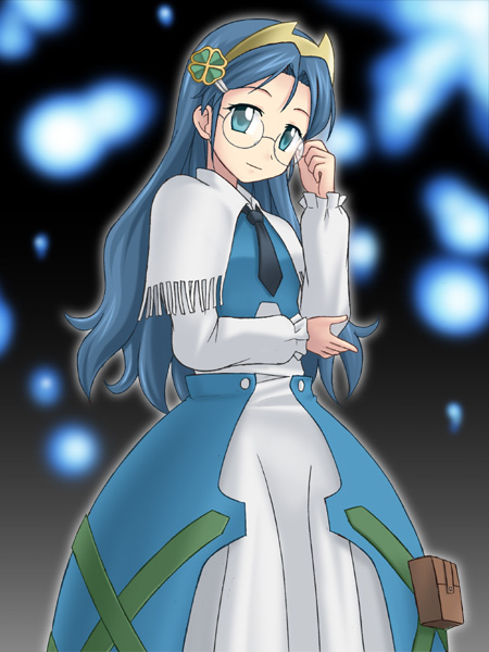 1girl, blue_eyes, blue_hair, glasses, kobunshi, otogi-jushi_akazukin, shirayuki-hime, solo