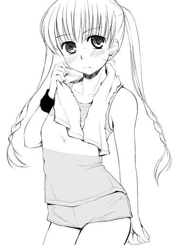 1girl, bangs, blush, braid, flat_chest, frown, gym_uniform, ishizaki_uni