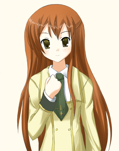 1girl, arm_at_side, brown_eyes, brown_hair, buttons, clenched_hand, code_geass, cowboy_shot