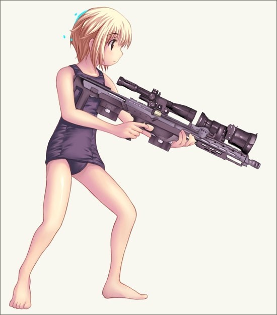 1girl, artist_request, blonde_hair, bolt_action, bullpup, character_request, dsr-1, female