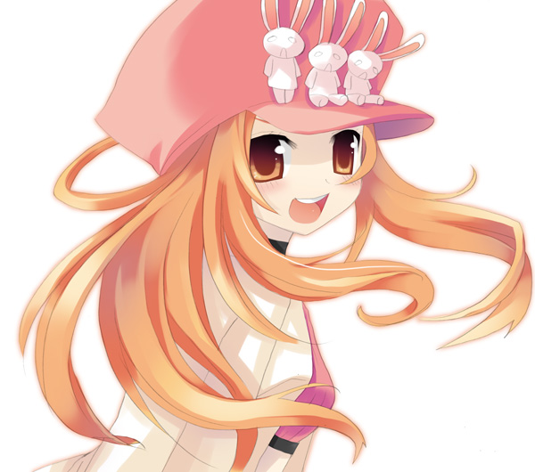 1girl, blush, bra, brown_hair, bunny_hair_ornament, collar, hair_ornament, hat