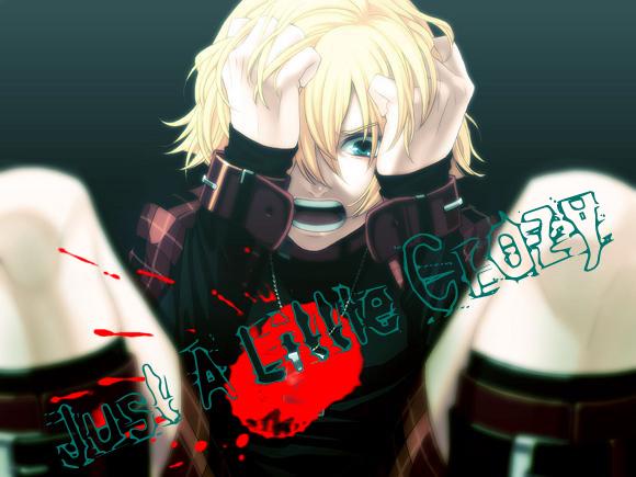 1boy, blonde_hair, blood, crazy, hair_over_one_eye, male_focus, rin_(character), rin_(togainu_no_chi)