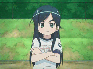 1girl, animated, animated_gif, buruma, crossed_arms, etou_mei, gakuen_utopia_manabi_straight!, gym_uniform, in_the_face, lowres, qvga, screencap, solo, volleyball