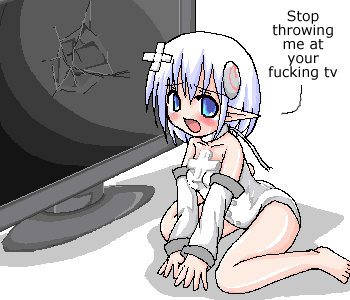 1girl, 4chan, barefoot, blue_eyes, blush, detached_sleeves, duplicate, elf