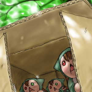00s, box, brown_hair, heterochromia, jissouseki, lowres, no_humans, outdoors