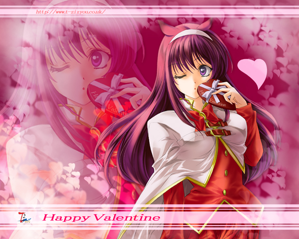 1girl, :o, belt, capelet, happy_valentine, heart, long_hair, one_eye_closed