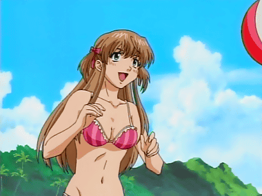 00s, 1girl, animated, animated_gif, azusagawa_tsukino, ball, beach, beachball