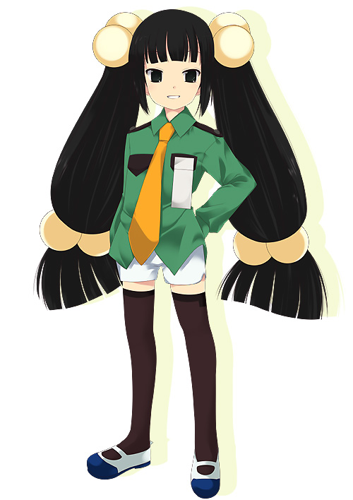 1girl, bangs, black_eyes, black_hair, blunt_bangs, buruma, child, cosplay