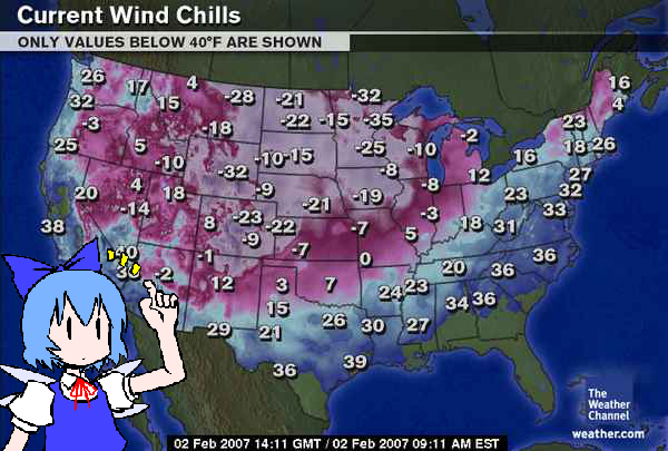 1girl, cirno, female, photoshop, solo, the_weather_channel, touhou, weather