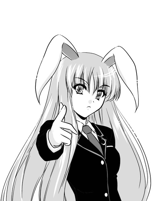 >:(, 1girl, animal_ears, bang, bangs, blazer, breasts, buttons