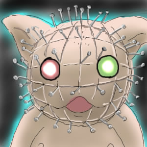 gradient, gradient_background, hellraiser, heterochromia, jissouseki, lowres, no_humans, parody