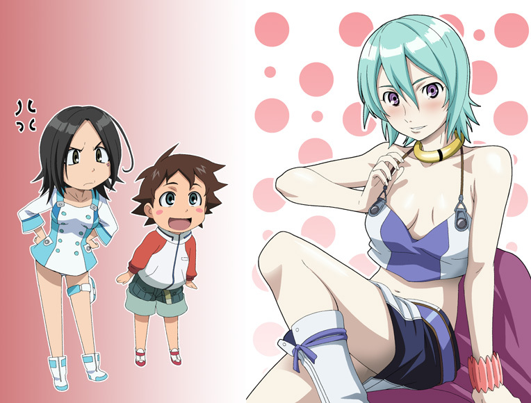 1boy, 2girls, anger_vein, angry, bare_shoulders, blush, boots, bracelet
