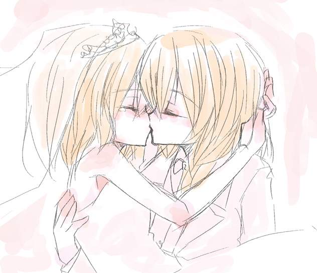 2girls, alice_margatroid, blonde_hair, bride, couple, dress, female, formal