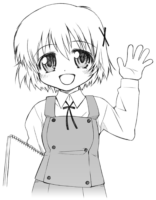 1girl, blush, face, female, hands, hidamari_sketch, monochrome, notebook