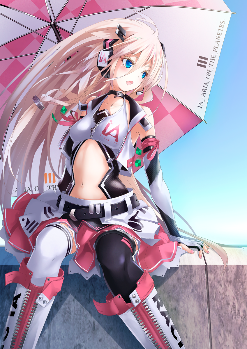 1girl, ahoge, ajigo, arm_at_side, arm_ribbon, arm_support, arm_up, bare_shoulders