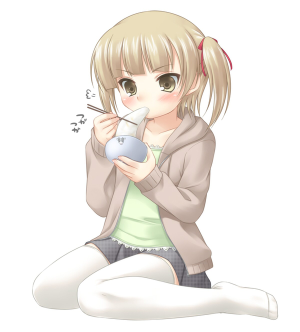 brown_hair, child, duplicate, food, hazuki_(etcxetc), kneeling, marui_mitsuba, mitsudomoe