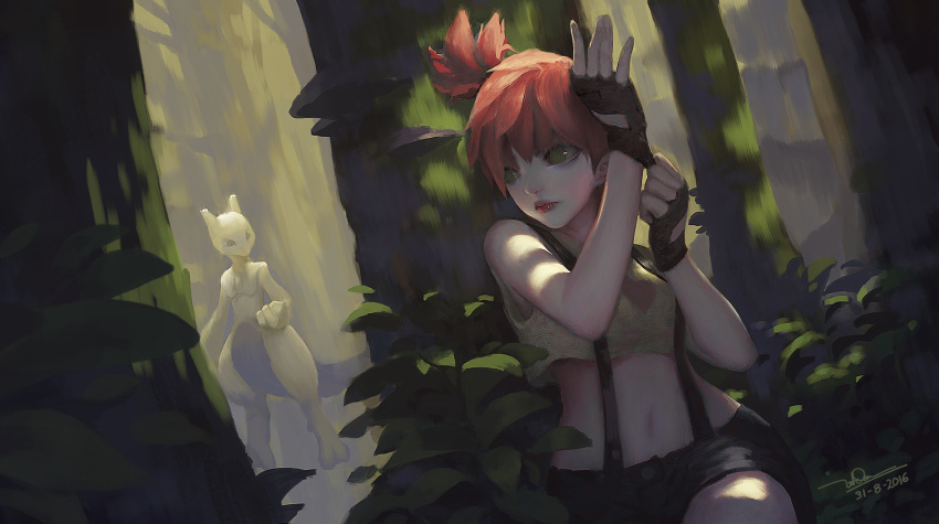 1girl, 2016, adjusting_clothes, adjusting_gloves, black_gloves, black_shorts, character_request, closed_mouth