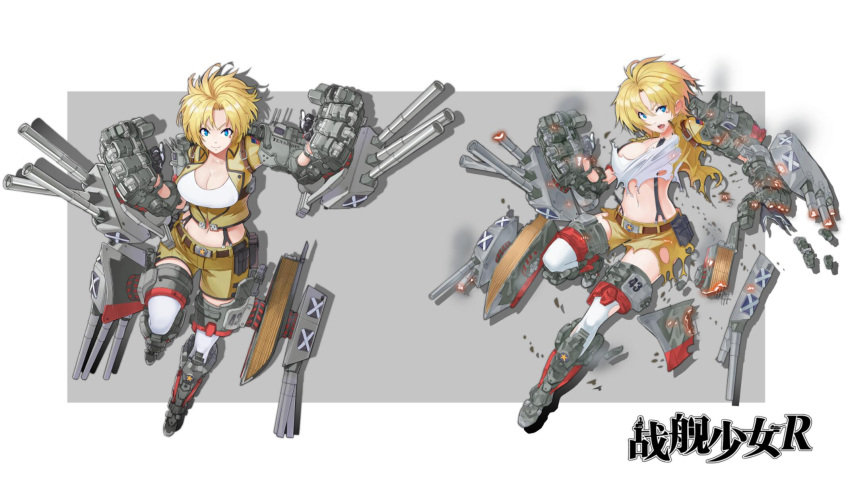>:), 1girl, american_flag, armor, armored_boots, belt, black_gloves, blonde_hair