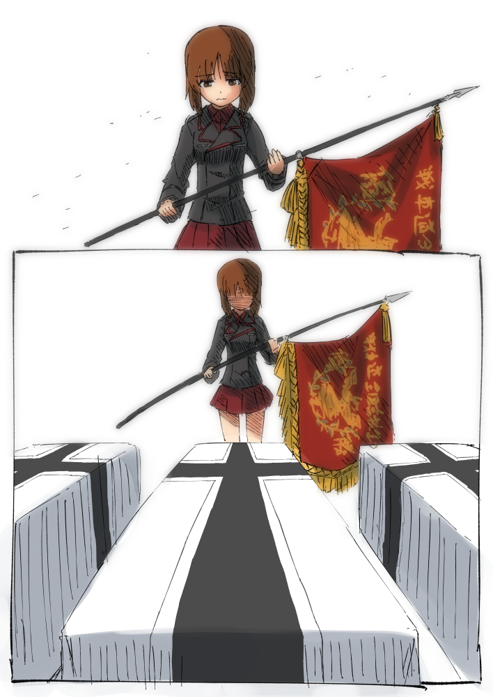 1girl, bad_end, bangs, black_jacket, brown_eyes, brown_hair, coffin, comic