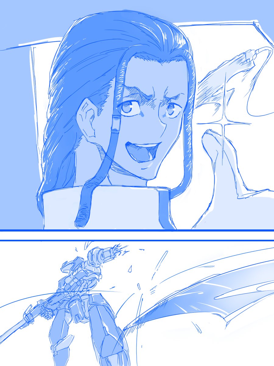 1boy, artist_request, cockpit, comic, commentary, damaged, dark_skin, gundam