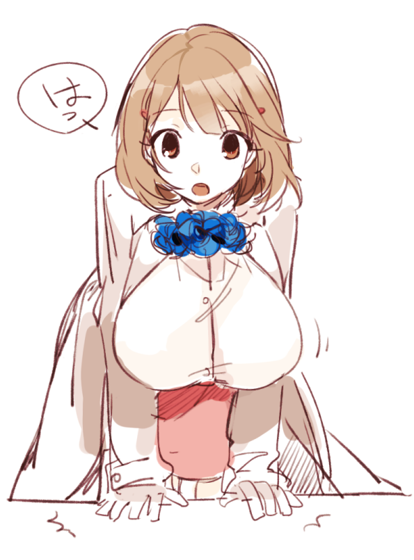 1girl, :o, breasts, brown_eyes, brown_hair, huge_breasts, looking_at_viewer, narusawa_ryouka