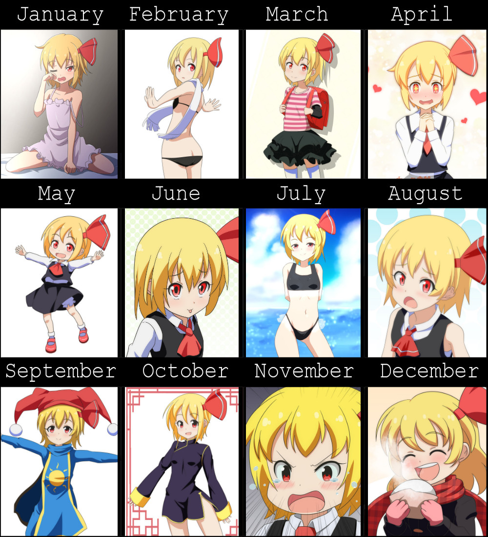 +_+, 1girl, :d, :p, ^_^, alternate_costume, angry, annotated, arms_behind_back, ascor, ascot, backpack, bag, baozi, bikini, black_bikini, blonde_hair, blush, cato_(monocatienus), charlotte_(seiken_densetsu_3), charlotte_(seiken_densetsu_3)_(cosplay), chart, chibi, china_dress, chinese_clothes, closed_eyes, cosplay, d:, d:<, dress, food, hair_ribbon, hands_clasped, happy, hat, heart, jester_cap, looking_at_viewer, nightgown, one_eye_closed, open_mouth, outstretched_arms, randoseru, red_eyes, ribbon, rubbing_eyes, rumia, scarf, seiken_densetsu, seiken_densetsu_3, shirt, short_hair, side_slit, skirt, smile, spread_arms, steam, striped, striped_shirt, sun_print, swimsuit, tabard, tankini, tears, tongue, tongue_out, touhou