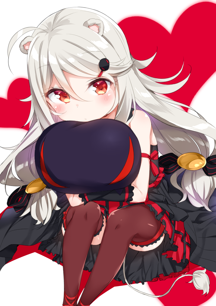 1girl, aireen_(show_by_rock!!), animal_ears, black_dress, black_legwear, brown_hair, character_doll, dagger_morse