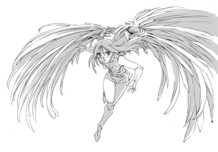 1girl, boots, choudenji_robo_combattler_v, elbow_gloves, full_body, gloves, greyscale, knee_boots
