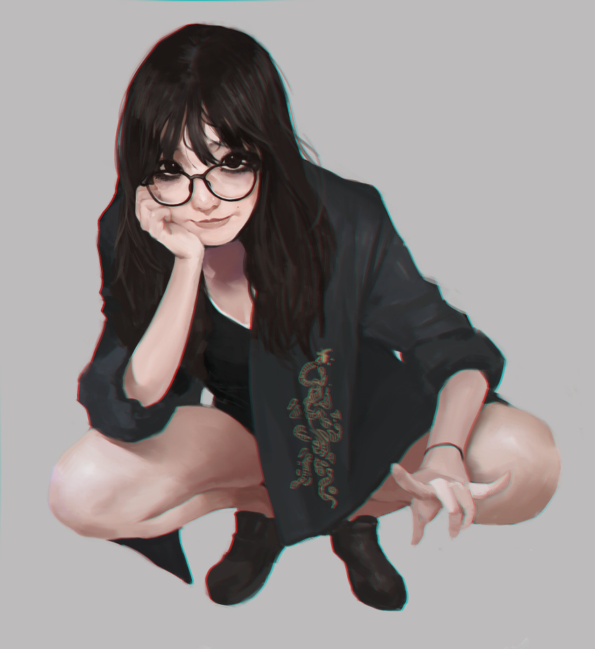 1girl, absurdres, black-framed_eyewear, bracelet, chromatic_aberration, chromatic_aberration_abuse, closed_mouth, dadonika_(tony_sun)
